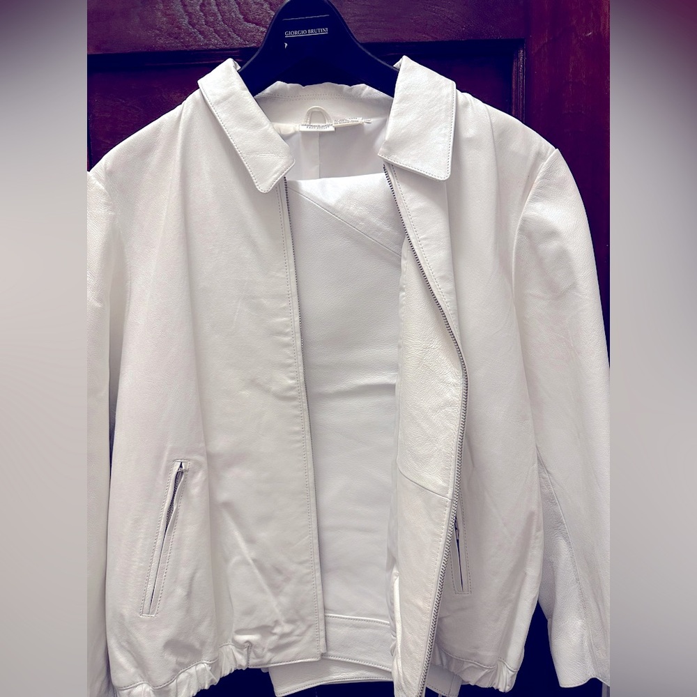 Newport News White Real leather Plus Size pantsuit.